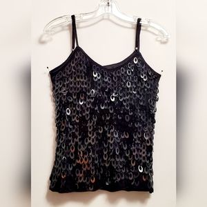 Simon Chang black knitted paillettes tank top